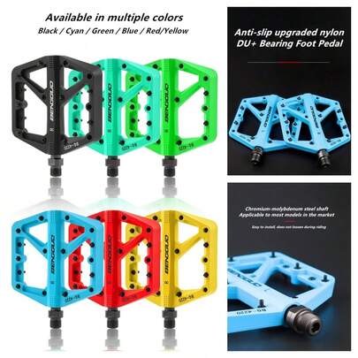 1 Conjunto de Pedais de Bicicleta de Montanha Aprimorados em Nylon DU+Rolamento, Pedais de Ciclismo Antiderrapantes Dupla Face para Bicicletas de Estrada, Equipamento de Ciclismo, Preto/Azul/Vermelho/Ciano/Verde/Amarelo 6 Cores Disponíveis