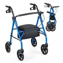 Rollator Walker With Seat, Height Adjustable Handles, Storage Basket For Seniors Blue/Red/Purple - View 12