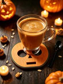 6pcs/1set Halloween Wooden Coasters With Base, 4 Styles Pumpkin Lantern Ghost Cat Skull Spider Web Coaster Set, Desktop Decor Drink Coasters, Farmhouse Style Halloween Home Kitchen Bar Decor - Multicolor - View 8