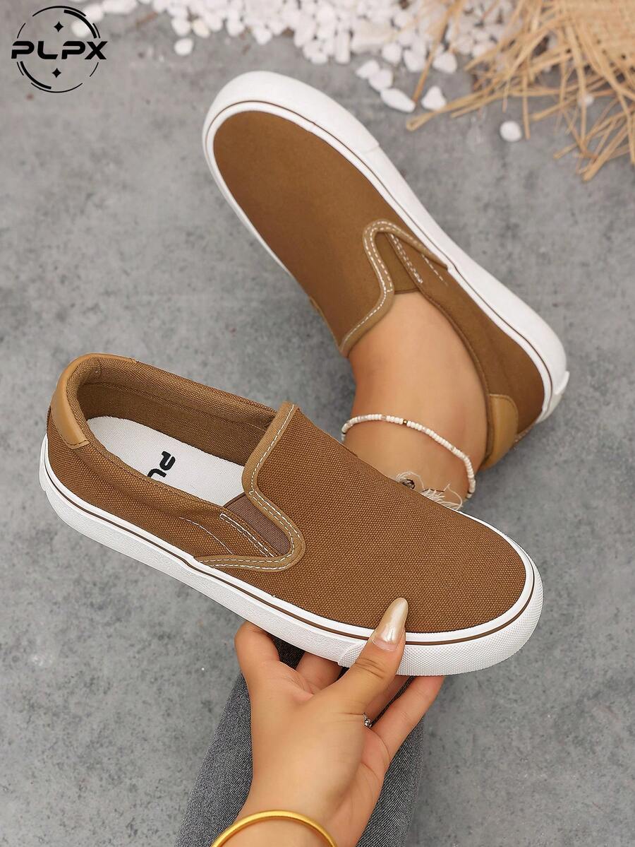 PLPX Zapatos de lona para parejas, zapatos holgados tipo slip-on, zapatos para caminar, zapatos de lona clásicos versátiles y de moda casual