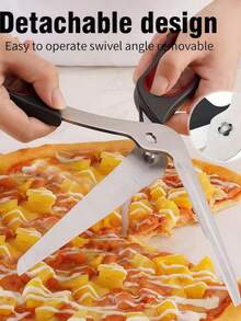 1pc Stainless Steel Pizza Cutter, Comfortable Handle, Multi-Function Kitchen Scissors - Multicolor - View 8