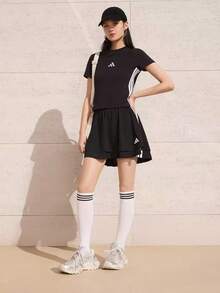 Adidas Essential Sportswear Women's Short Sleeve Slim Fit Comfortable Fashionable Minimalist Versatile Solid Color T-Shirt Black - Black - View 3