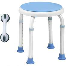 360° Drehbarer Duschhocker Höhenverstellbar Duschstuhl Badehocker Duschhilfe Badhocker Anti-Rutsch mit Saugnapf Haltegriff Badewannengriff - Blau - Übersicht 8