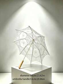 Vintage Battenburg Lace Parasol Umbrella Handmade Embroidered Bridal Wedding Sun Umbrella For Bride Bridesmaid Tea Party Photo Prop Decoration - A - View 11