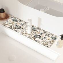 1pc Bohemian Floral Pattern Anti-Slip Faucet Splash Guard Mat, Bathroom Faucet Splash Pad, Mud Guard, Moisture-Proof Anti-Slip Faucet Mat, Kitchen Countertop Accessory. Protect Your Kitchen Countertop. - Multicolor - View 2