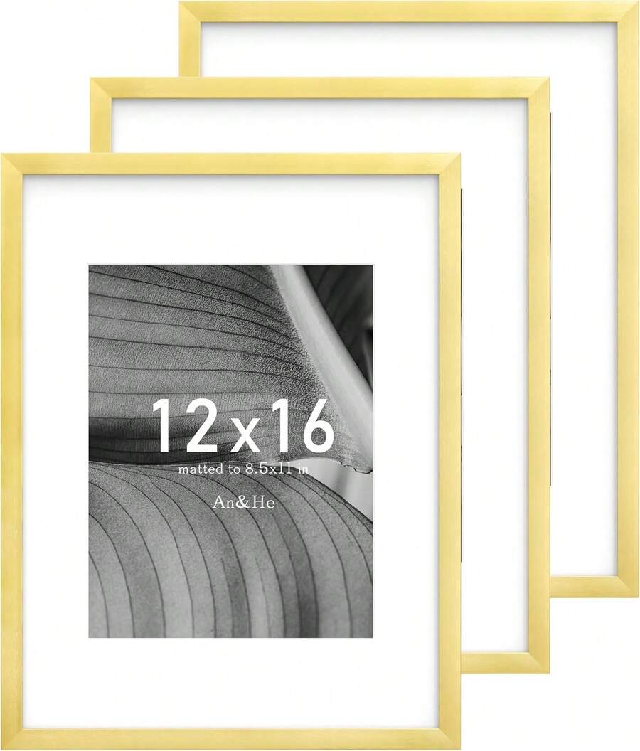 An&Amp;He 12x16 Picture Frame, Gold Photo Frame For Tabletop And Wall Display, Minimalist Design, Set Of 3 - ColorF - View 1