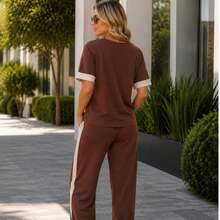 Women's Wide-Leg Pants And Short-Sleeve Top Set Summer - 鏽棕色 - 查看 4