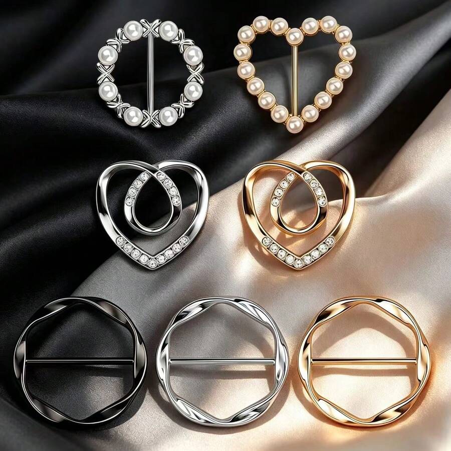 7pcs/4 Sizes Scarf Rings, Multi-Color T-Shirt Neckline Clips, Women's Fashion Accessories