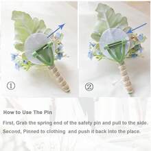 2件組 白色與藍色玫瑰胸花與新娘手腕花飾套組，含滿天星，適用於新郎、新娘、婚禮派對、舞會、返校日、情人節 - 藍白色 - 查看 4