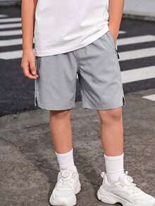 1pc Boys' Casual Outdoor Sports Zipper Pocket Shorts, Spring/Summer Back To School - Light Grey - View 3