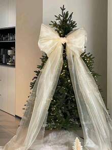 1pc Extra Large Organza Bow Christmas Tree Decoration, DIY Decor, Create Festive And Dreamy Pink Atmosphere, Suitable For Wedding, Bachelorette Party, Gender Reveal Backdrop And Wall Decoration - Multicolor - View 6