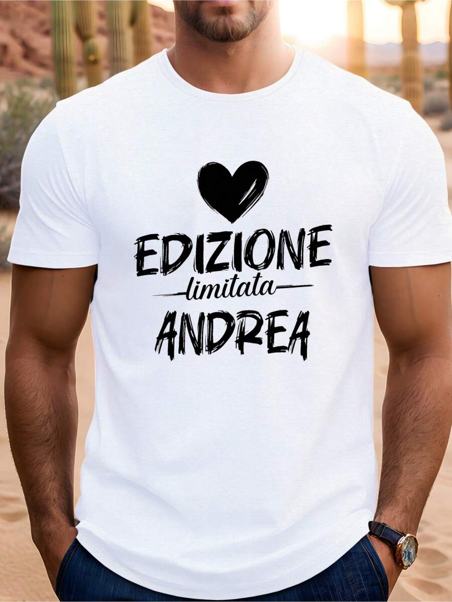 Herren T-Shirt Limitierte Edition ANDREA 180g Baumwolle Ikonischer Druck Rundhals Waschmaschinenfest Lässig Sommer - Weiss - Übersicht 1