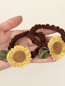 2pcs Sunflower Hair Ties, High Elasticity Hair Scrunchies, Suitable For Daily Wear - Multicolor - View 6