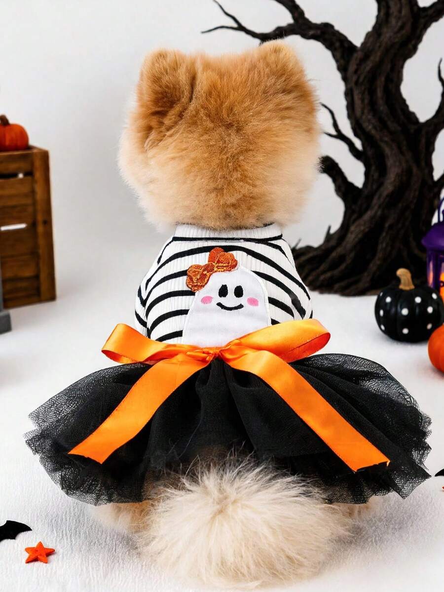 1件裝 2026新款寵物衣服 小狗幼犬貓咪可愛寵物節日氛圍派對套裝洋裝 萬聖節芭蕾舞裙 - 橘色精靈 - 彩色 - 查看 1