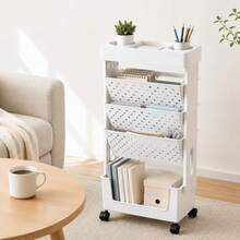 5-Tier Mobile Bookshelf Storage Cart With Wheels, Rolling Side Desk Bookshelf, Floor-Standing Office & Study Supplies Folder Storage Trolley - Multicolor - View 7