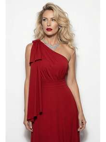Long Party Dress With Lace, Lined Cups, Comfortable, Elegant, Simple - Rojo - Ver 4