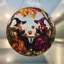 2D Flat - Charming Witch Sun Catcher - Acrylic Hanging Decoration, With Autumn Leaf Design, Perfect For Halloween, Mother's Day/Father's Day Gifts, Indoor And Outdoor Home Garden Decor, Porch And Wall Art, Halloween Decoration, 2D Flat - A - View 3