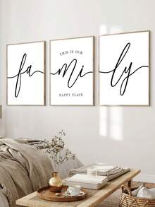 3pcs Family This Is Our Happy Place Minimalist Line Script Wall Arts, Living Room Entryway Farmhouse Bedroom Decor Posters, Family Lovers Minimalist Modern Home Decor Enthusiasts, Optional Frame Decoration Materials ﻿ - Black and White - View 2