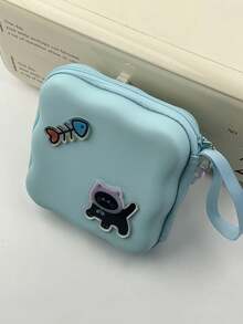 1pc Creative Cat & Fish Data Cable Protector Soft Shell, Large Capacity Portable Digital Accessories Storage Bag, Charger Cable Protector With Resin Flower Pendant Decoration, Bluetooth Earphone Power Bank Storage Box, Data Cable Digital Accessories Travel Portable Protective Storage Case - Multicolor - View 3
