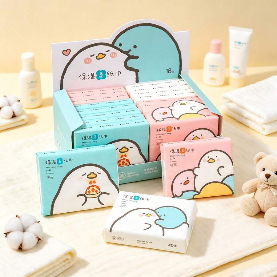 1/2/4/8/18包 新4層40張/1包 柔軟面紙、卡通圖案面紙、大包裝保濕面紙及便攜手帕面紙,適合學校用品 - 多色 - 查看 1