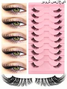 10 Pairs Transparent Half-Strip False Eyelashes, Natural & Delicate, Create Cat Eye Makeup Effect, Natural Short Accent False Lashes, Outer Corner Lashes, 3/4 Lashes, Reusable, Strip Eyelashes - Cat Eye Lashes - View 1
