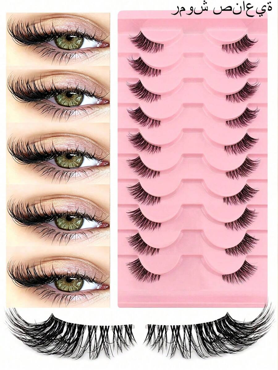 10 Pairs Transparent Half-Strip False Eyelashes, Natural & Delicate, Create Cat Eye Makeup Effect, Natural Short Accent False Lashes, Outer Corner Lashes, 3/4 Lashes, Reusable, Strip Eyelashes - Cat Eye Lashes - View 1