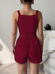 Women Two-Piece Outfits - Burgundy - View 2