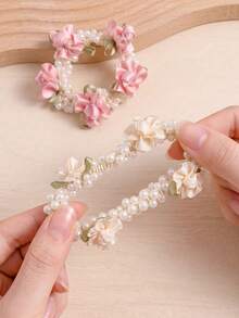 2/4pcs/Set Pearl Flower Hair Scrunchies, Sweet Hair Accessories - Suitable For Girls And Women, Applicable For Daily Outings, Back To School, Dating, Vacation, Gatherings, Parties - Multicolor - View 6