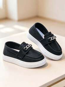 1 Pair Unisex Kids Minimalist Flat Casual Sneakers, Versatile Comfortable Durable Soft Sole Lightweight Sports Casual Shoes - Black - View 2