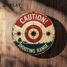 2D Flat - 1pc 2D Flat Printed Aluminum Sign, Size 7.79X7.79 Inches, Vintage Shooting Range Warning Design With Deer And Trees. This Rustic Style Wall Art Is Suitable For Indoor And Outdoor Use, Perfect For Home, Bar, Cafe, Garage. - A - View 4