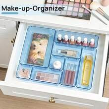 25 PCS Clear Plastic Drawer Organizers Set, 4-Size Versatile Bathroom And Vanity Drawer Organizer Trays, Storage Bins For Makeup, Bedroom, Kitchen Gadgets Utensils And Office |   4-Size Multi-Purpose Storage Trays For Makeup, Jewelry, Bedroom Closet, - Clear Blue - View 4