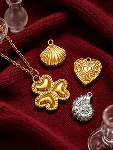 5 Buah Liontin Gantung Bentuk Hati, Semanggi, Bunga, dan Cangkang Berukir dari Baja Tahan Karat Berlapis Emas 18K untuk Perlengkapan Pembuatan Kalung, Gelang, dan Perhiasan DIY - liontin - View 5
