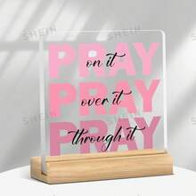 1件粉色壓克力「Pray」裝飾品－附經文的基督教桌面裝飾，送給女性的宗教禮物，生日與聖誕居家辦公室裝飾 - A - 查看 1