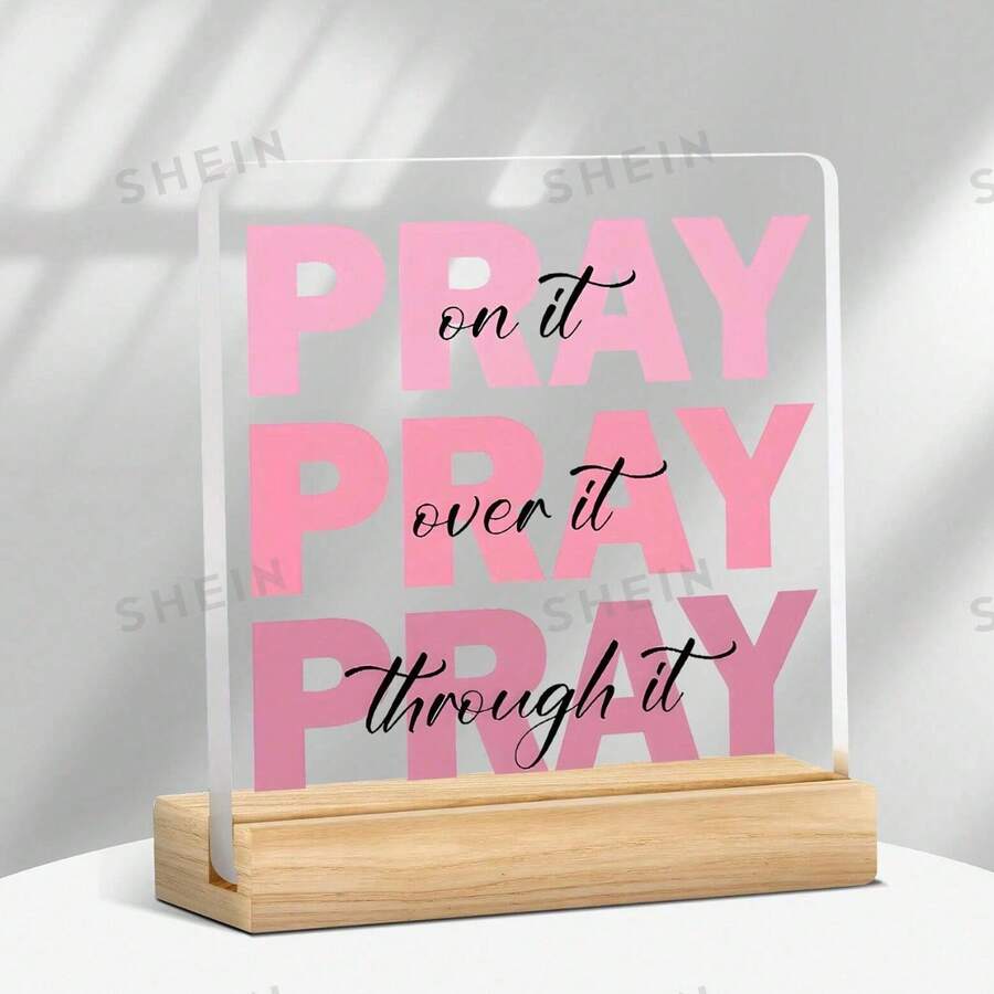 1件粉色壓克力「Pray」裝飾品－附經文的基督教桌面裝飾，送給女性的宗教禮物，生日與聖誕居家辦公室裝飾 - A - 查看 1