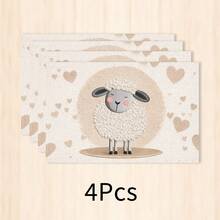 1pc Cartoon Sheep Heart Pattern Faux Linen Placemat, Cute Pastoral Style Rectangular Bowl & Plate Mat, Easy To Clean Table Decor, Suitable For Home Kitchen, Restaurant, Cafe And Holiday Decoration, 2/4/6/8pcs Multi-Piece Set - Multicolor - View 14