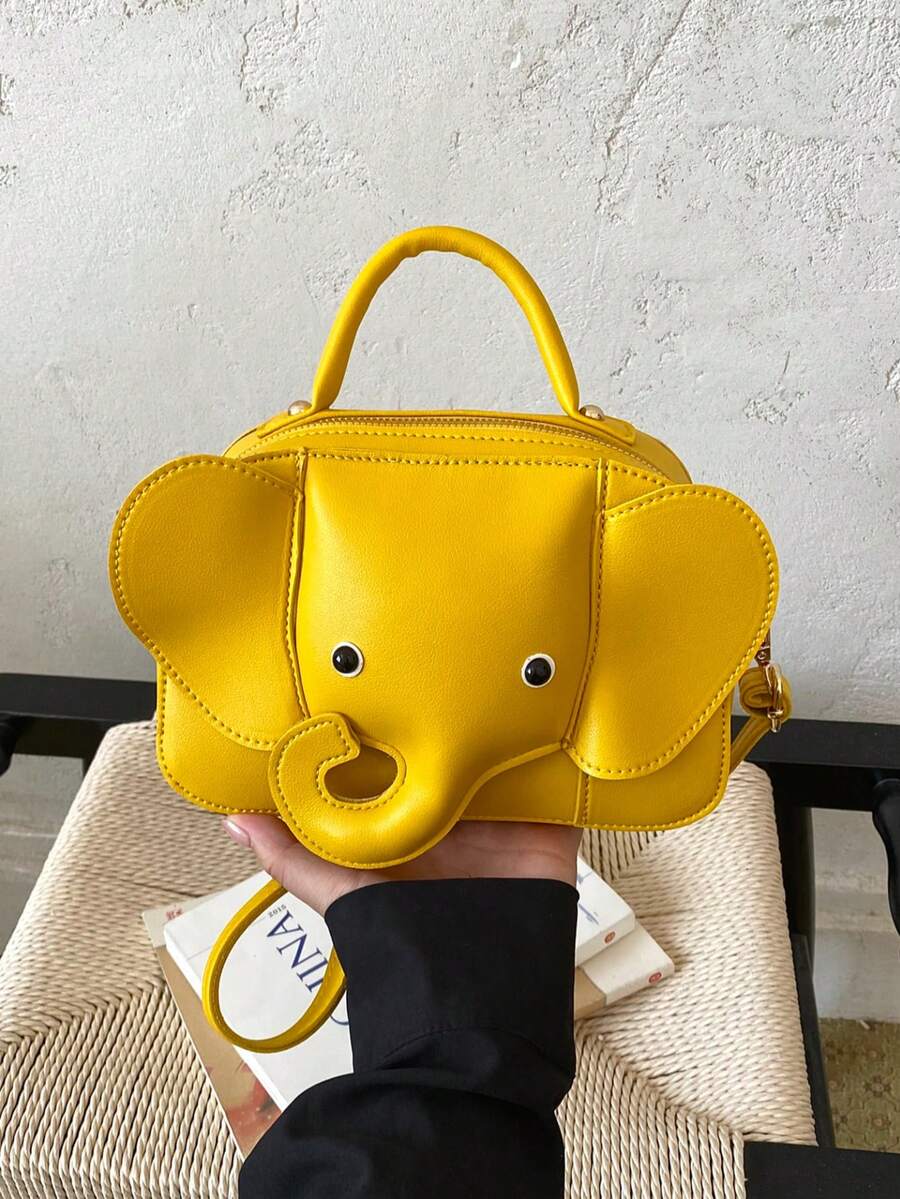 CONTAINEVERY Tas Tangan Persegi Kecil Motif Gajah Kartun Lucu, Tas Bahu, Tas Selempang, Gaya Y2K