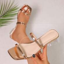 Gentle Style Solid Color Thong Sandals, Transparent Square Heel Open Toe Thin Strap Slippers, Versatile For Dresses - Champagne - View 6