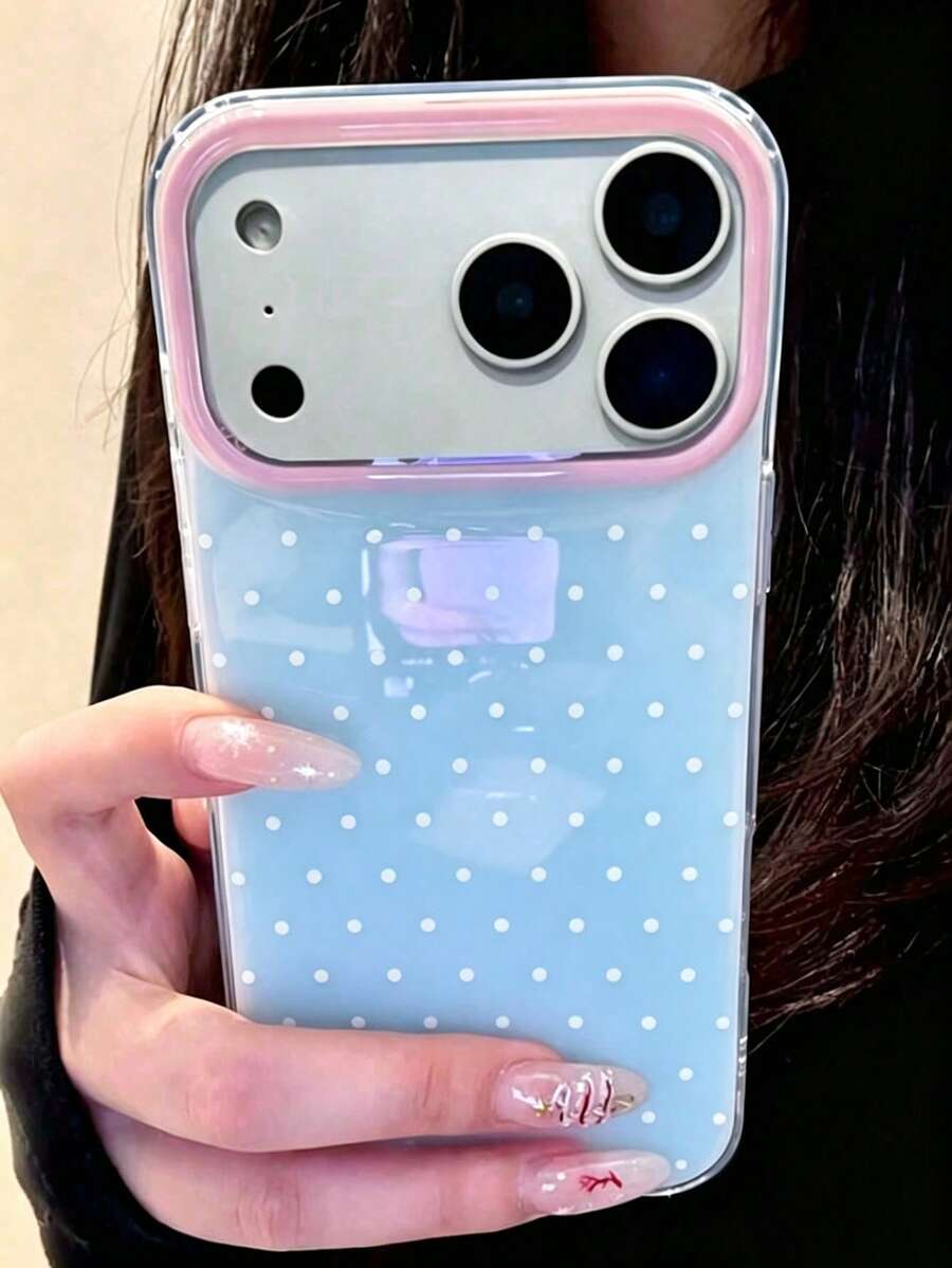 可愛粉色波點圖案亮面果凍手機殼,適用於 iPhone 17 Pro Max 16 Pro Max 17 16 15 14 13 12 Pro Max 11,可愛防震軟質後蓋 - 淺藍色 - 查看 1