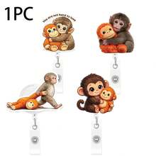 1PC Acrylic Cute Monkey Retractable Badge Holder Couple Pendant Easy Pull Clip Monkey Badge Clip - Multicolor - View 7