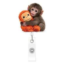 1PC Acrylic Cute Monkey Retractable Badge Holder Couple Pendant Easy Pull Clip Monkey Badge Clip - Multicolor - View 8