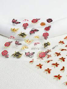 30pcs Mixed Red Black Gold Butterfly Rose Metal Foil Nail Art Stickers, Classical Floral Atmosphere, New Chinese Vintage Luxury, DIY Nail Art Decoration Supplies - Multicolor - View 6