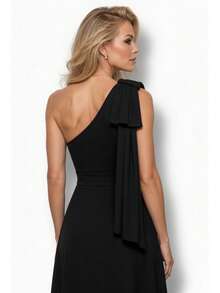 Long Party Dress With Lace, Lined Cups, Comfortable, Elegant, Simple - Black - View 5
