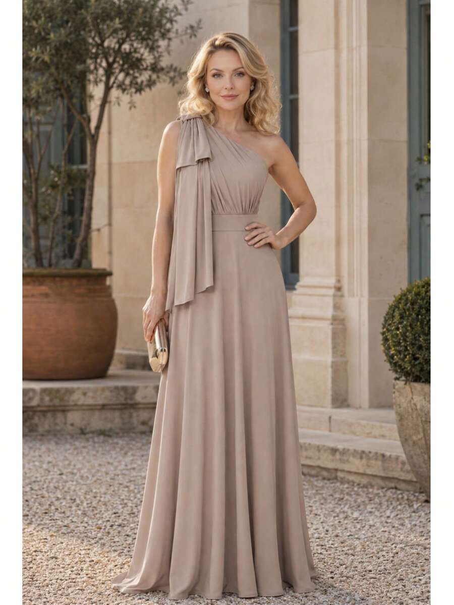Long Party Dress With Lace, Lined Cups, Comfortable, Elegant, Simple - Beis - Ver 1