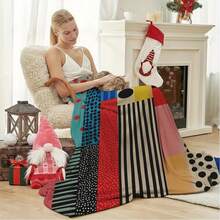 1PC Patchwork Color Block Polka Dot Vertical Stripe Contrast Geometric Abstract Art Full Print Flannel Throw Blanket Modern Matisse Style Living Room Sofa Bedroom Nap Soft Air Conditioning Gift Blanket - Multicolor - View 6