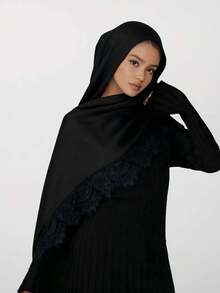 Romantic Lace Patchwork Modal Muslim Hijab, Elegant Muslim Hijab With Lace Arabic Abaya Hijab - Multicolor - View 5