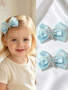 2pcs Children's Blue Multi-Layer Bow Hair Clips, Ice & Snow Style Snowflake Hair Accessories, Suitable For Party, Cosplay, Perfect Gift Choice - Multicolor - View 2