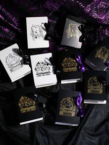 5pcs Halloween Book Shaped Gift Boxes With Ribbon, Magic Book Print Paper Favor Boxes, Mini Book Style Gift Packaging For Halloween Party Favors, Jewelry, Small Gifts, Classroom Exchange, Haunted House Decorations, Easy To Assemble - 12.5X9X4cm - View 2