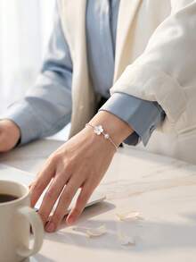 Shescity 1 chiếc vòng tay đính đá rhinestone lấp lánh họa tiết bầu trời sao mơ mộng, phụ kiện đơn giản dễ phối đồ - Bạc - Xem 2