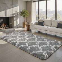 EDIMENS Long Hallway Runner Rug 80x300, High Pile Bathroom Rug Non-Slip, Fluffy Washable Kitchen Rug Bath Mat, Rugs For Bedroom Bed Runner Hallway Living Room - 淺灰色燈籠紋 - 查看 3