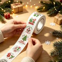 500pcs/Roll Christmas Round Roll Stickers, Holiday Gift Sealing Labels, Self-Adhesive Vinyl Labels, Suitable For Planner, Scrapbook And DIY Decoration - Multicolor - View 5